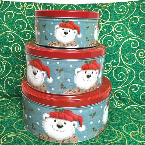 COOKIE Cake Candy Christmas Metal Set of 3 Storage Tins  Canisters NWT - Picture 2 of 7